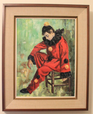 Oil painting original, seated clown