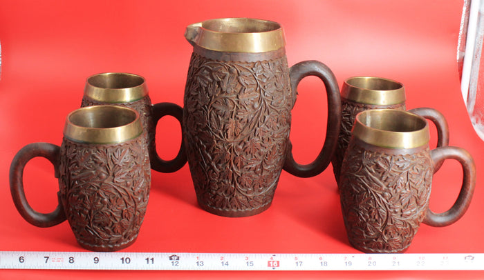 Hand-carved Kashmir cidre stein & pitcher collection