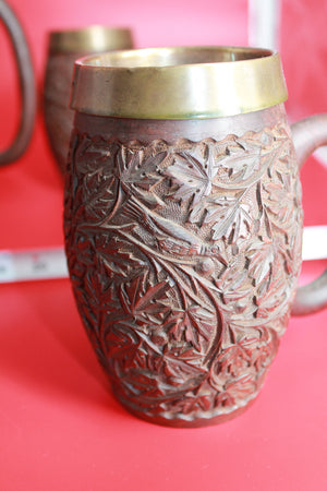 Hand-carved Kashmir cidre stein & pitcher collection