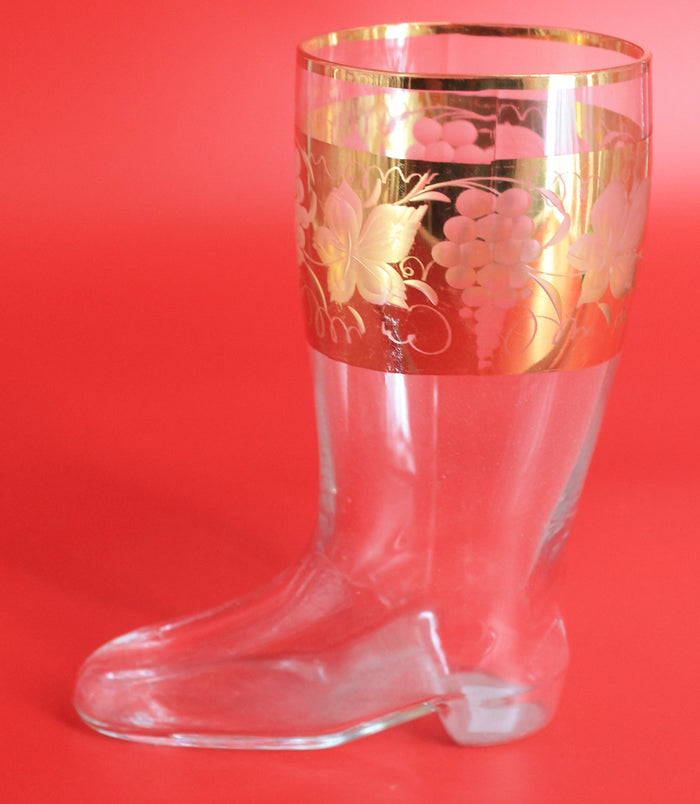 Gold-trimmed glass drinking boot