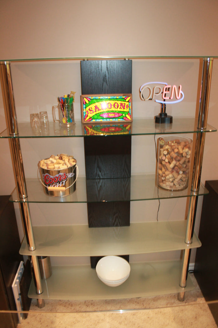 Chrome & glass wall shelving unit