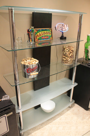 Chrome & glass wall shelving unit