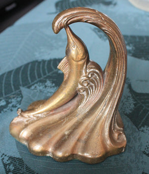 Antique art deco bronze marlin book-end