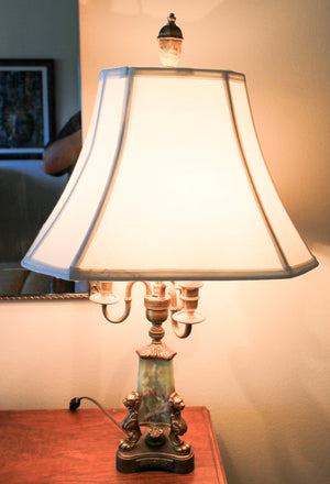 Vintage green onyx trimmed adjustable table lamp