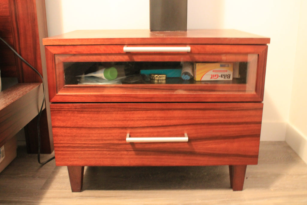 Mid-Century Modern glass-drawer night stand