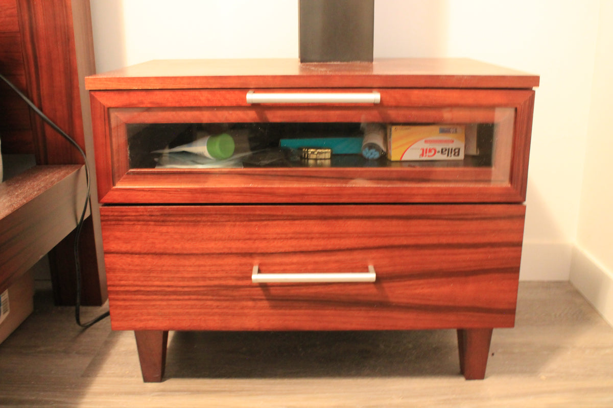 Mid-Century Modern glass-drawer night stand