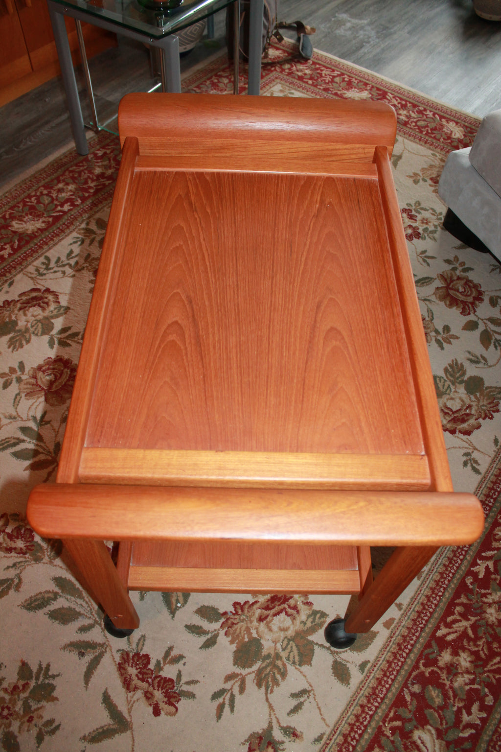 Solid hardwood wheeled liquor cart
