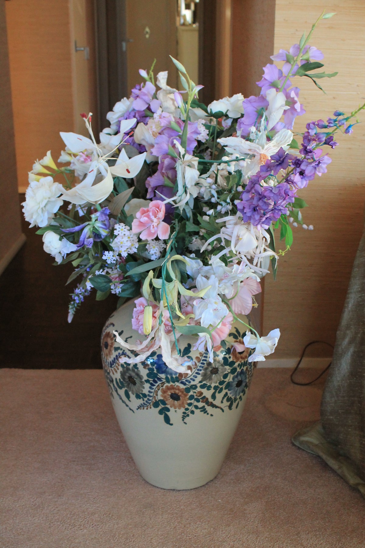 Giant Ceramic Vase with Faux Flower Arrangements
