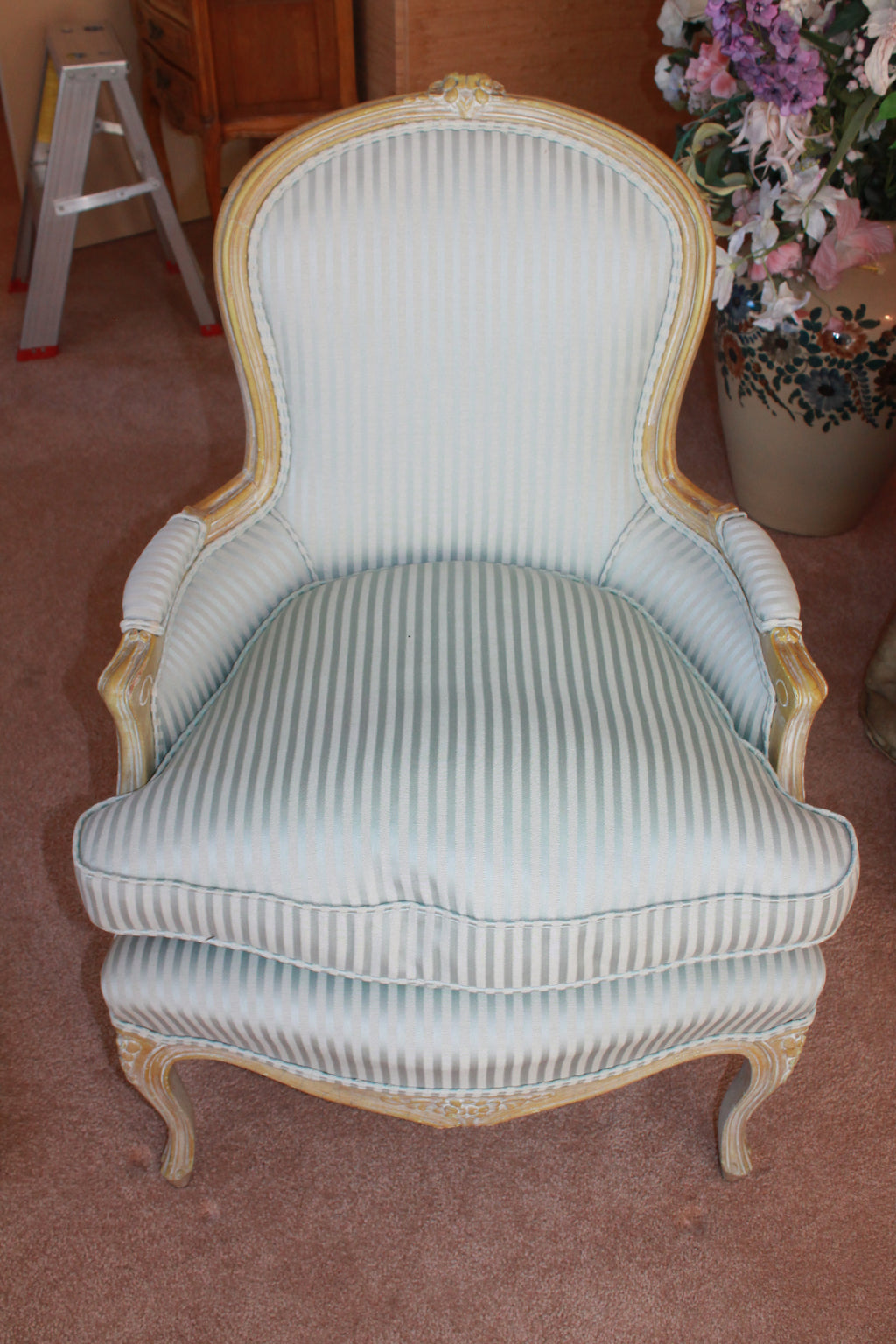 Vintage Striped Louis XV Armchair
