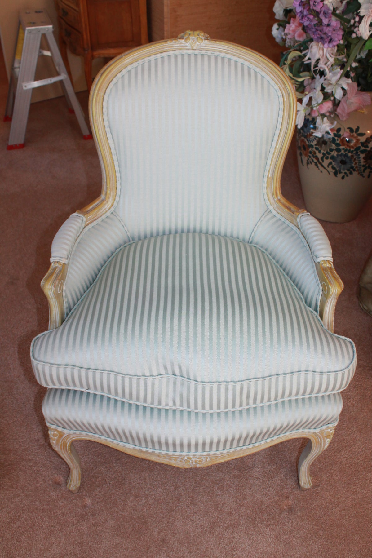 Vintage Striped Louis XV Armchair