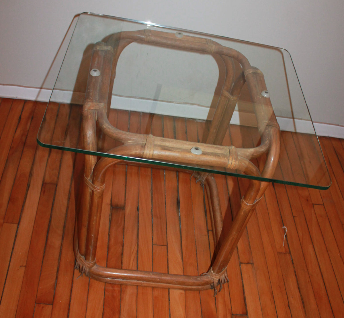 Vintage Bamboo and Rattan Glass-topped Table