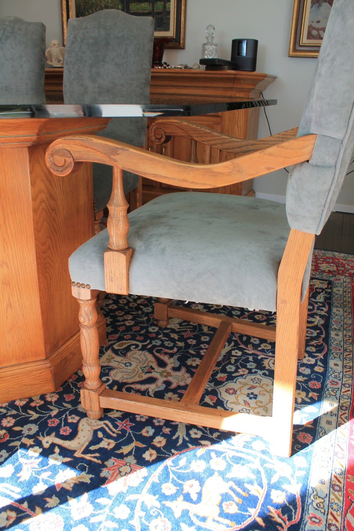 Hand-hewn Glass-topped Dining Set, 8-Seat