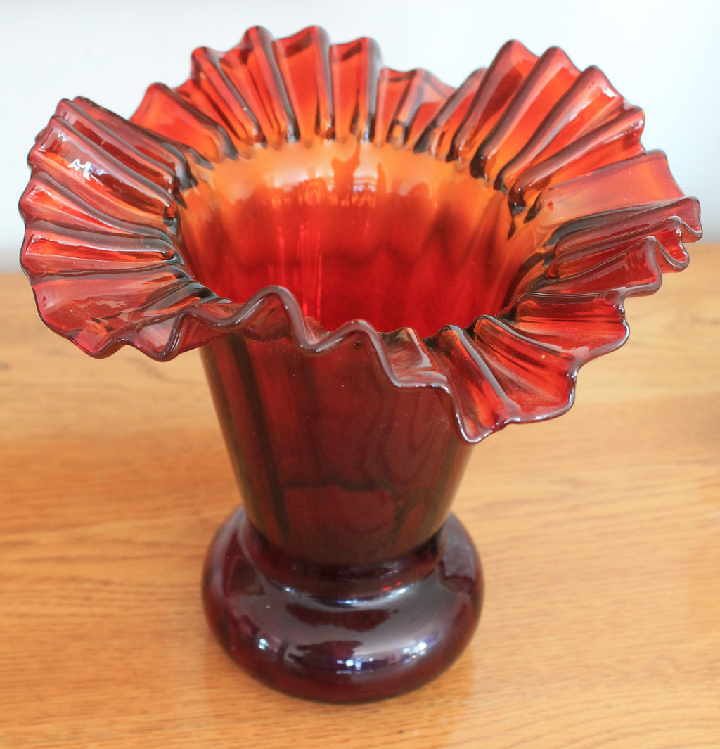 Vintage Flared Ruby Glass Vase