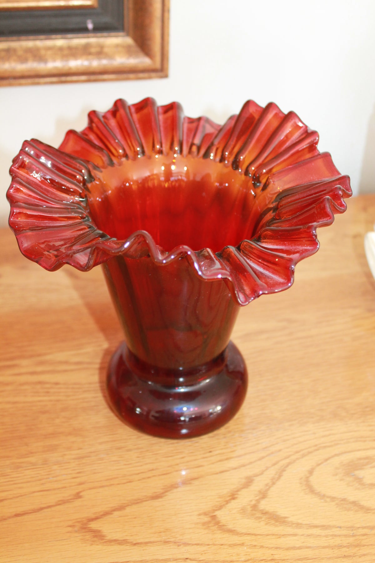 Vintage Flared Ruby Glass Vase