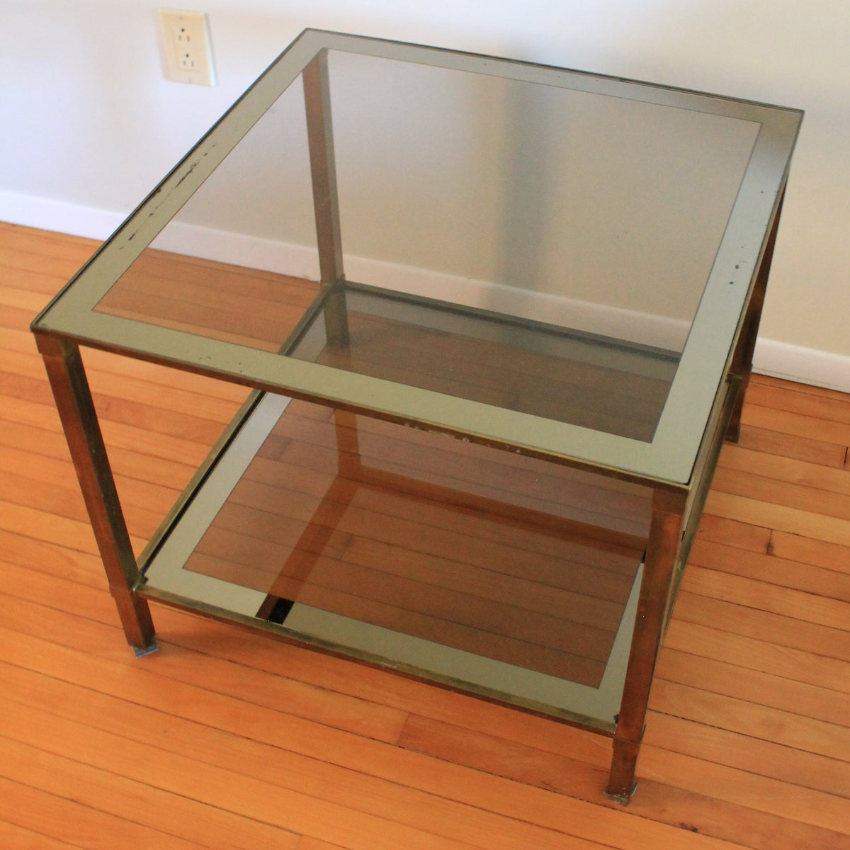 Mirror-framed Glass & Brass End Table