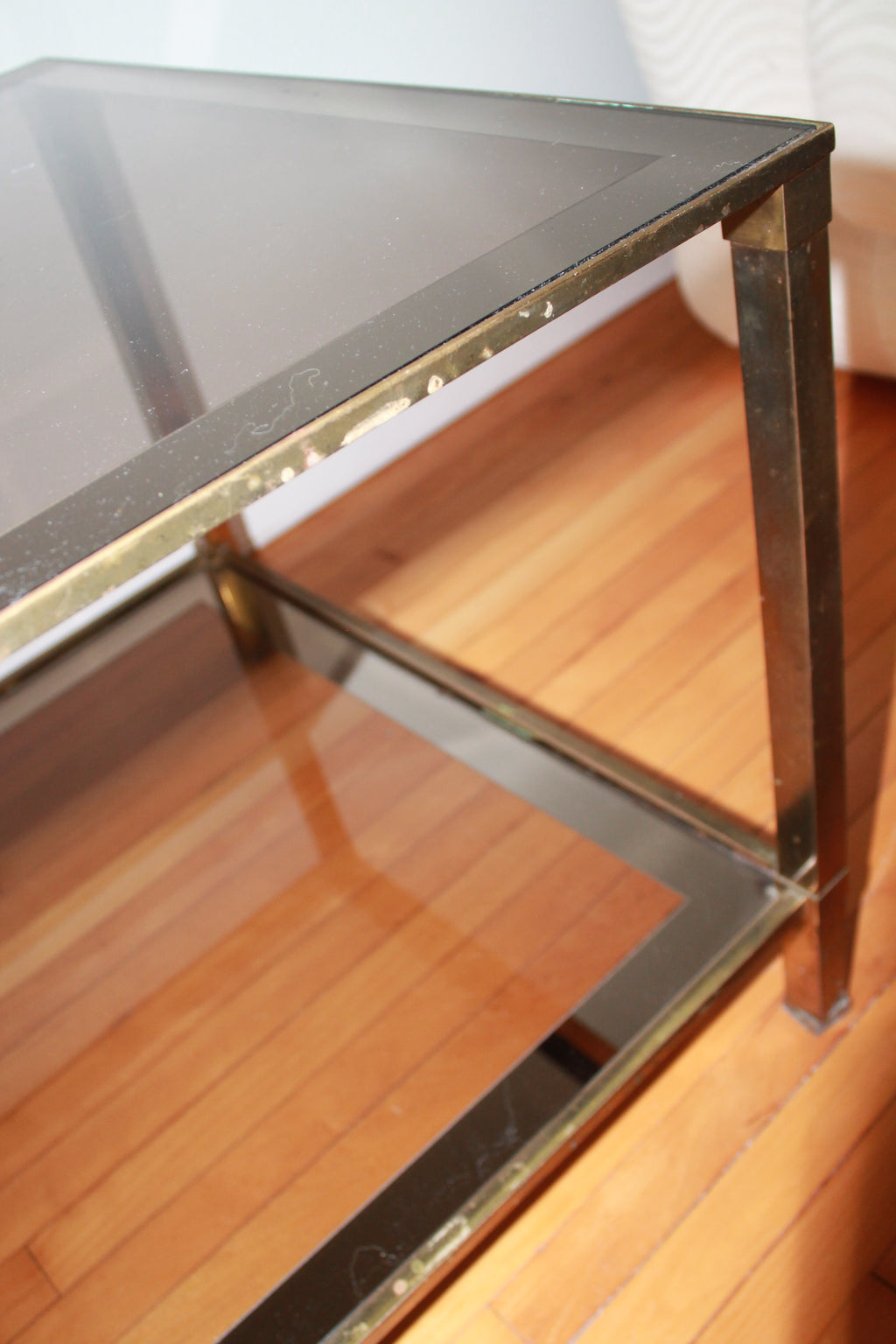 Mirror-framed Glass & Brass End Table