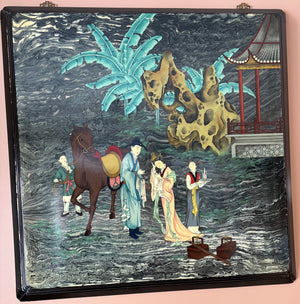 Lacquered Oriental painting on wood